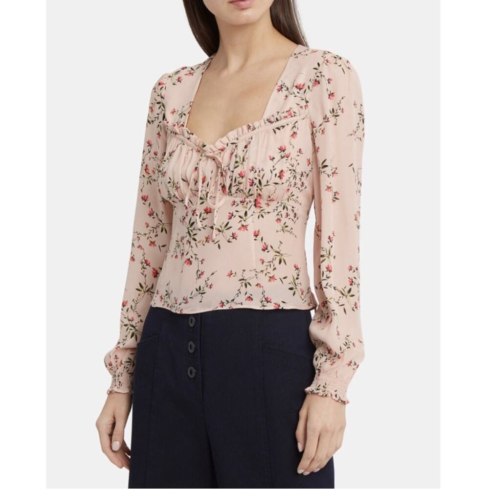 Intermix Chiara‎ Printed Pink Floral Sweetheart Top 100% silk Size 8